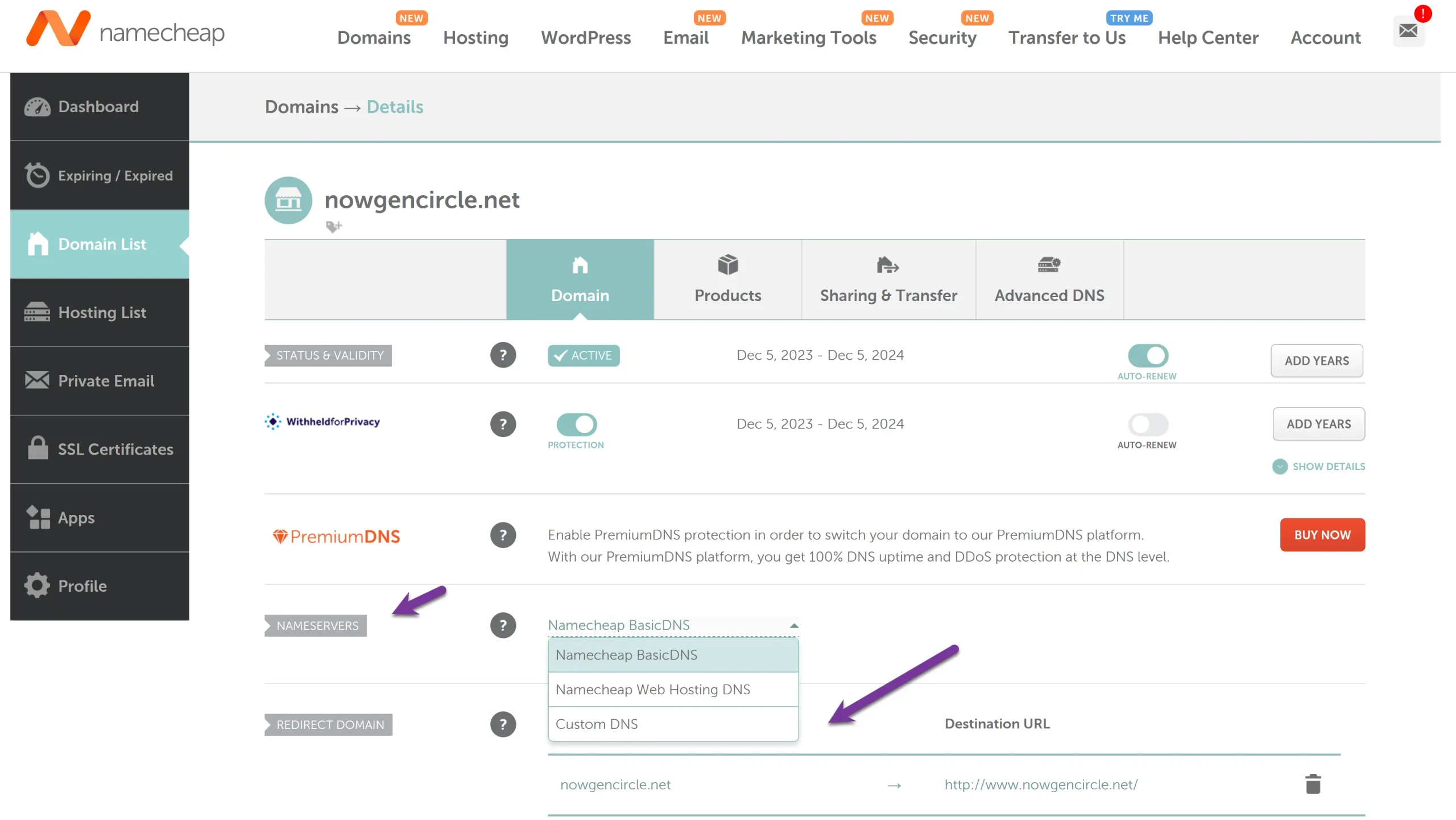 Namecheap domain service