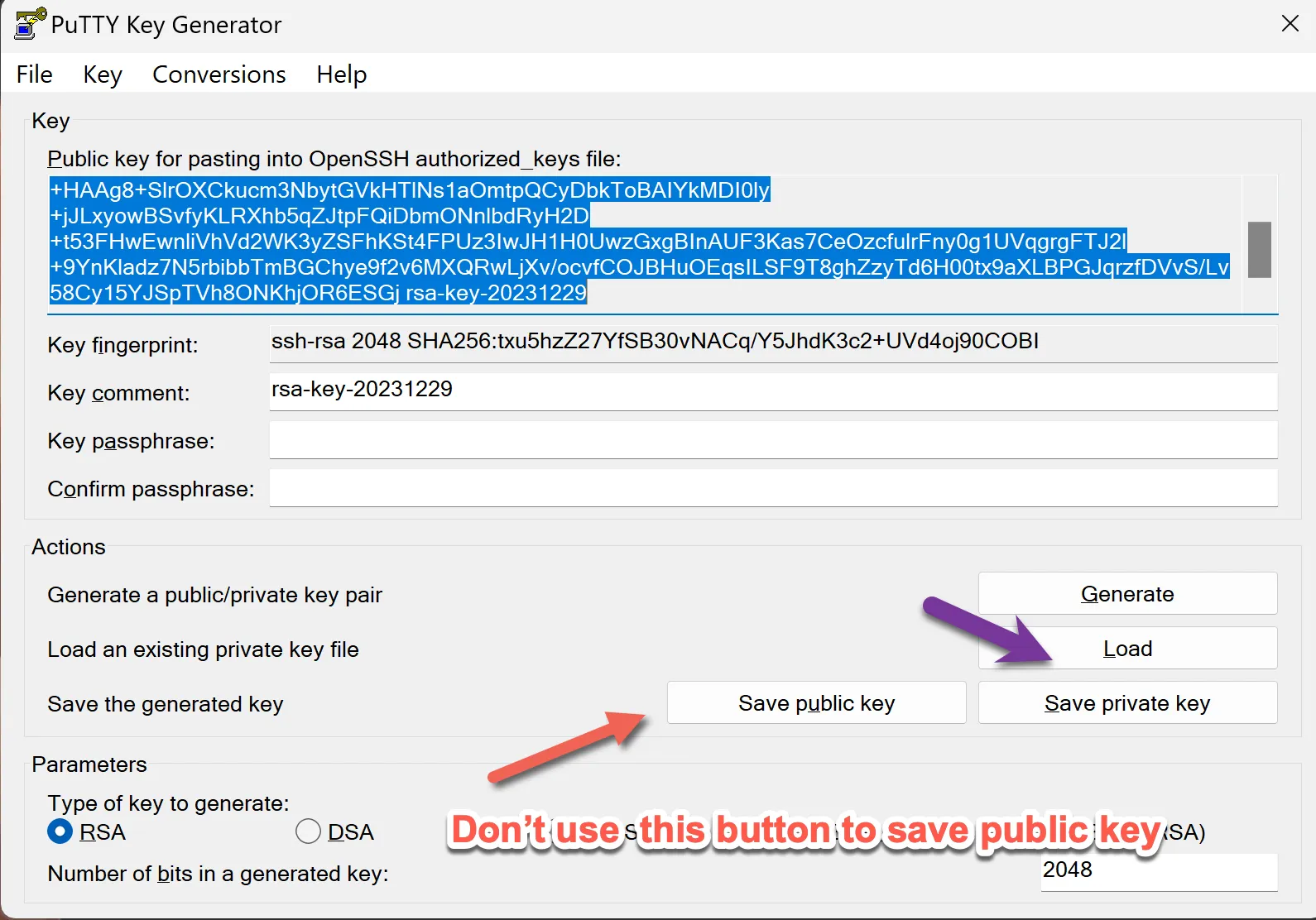 save private key and public key